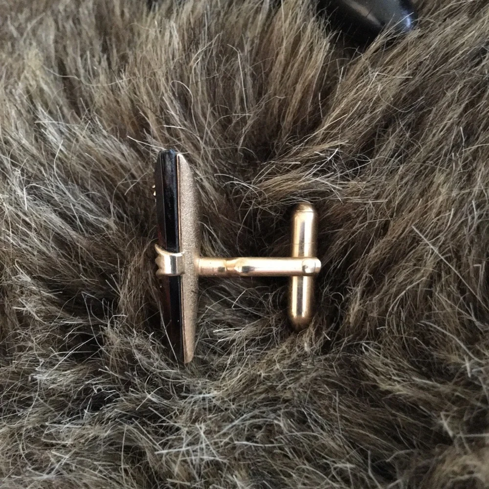 Vintage 70s Swank brown glass gold cuff link